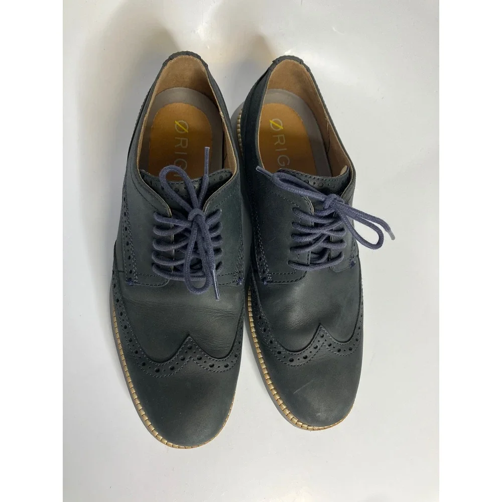 Cole Haan Zerogrand original wingtip Oxford shoes navy blue leather men's size 8